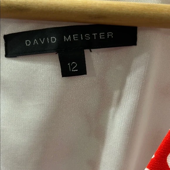 David Meister Red and White Plunge Neck Sheath Dress - Picture 2 of 6